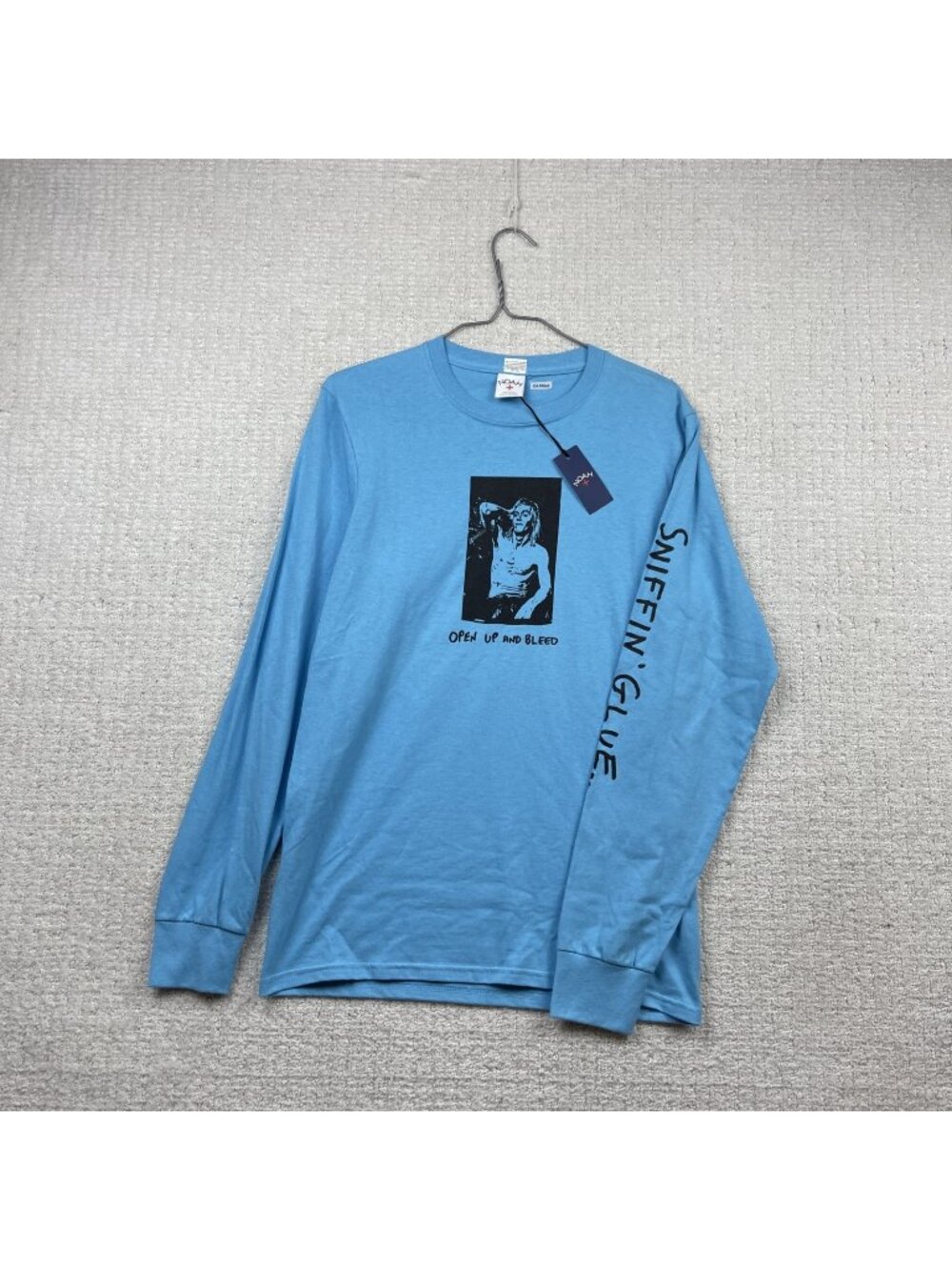 NOAH NY X Sniffing Glue Blue Long sleeve Graphic Tee Grunge Cyber Y2K Men Sz S